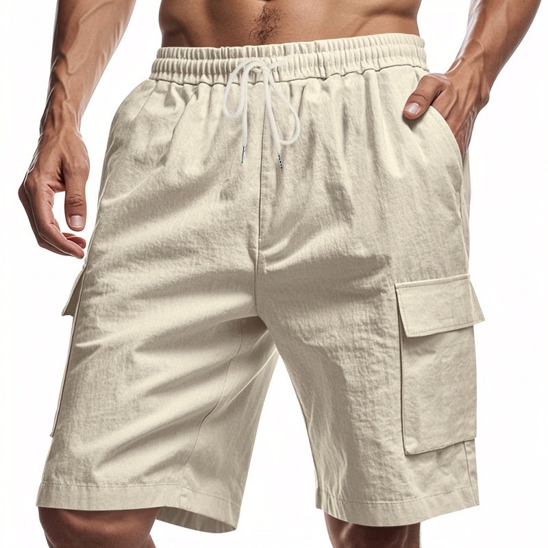 Loose Sports And Leisure Solid Color Linen Drawstring Shorts - Image 3