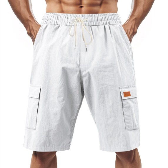 Loose Sports And Leisure Solid Color Linen Drawstring Shorts - Image 5