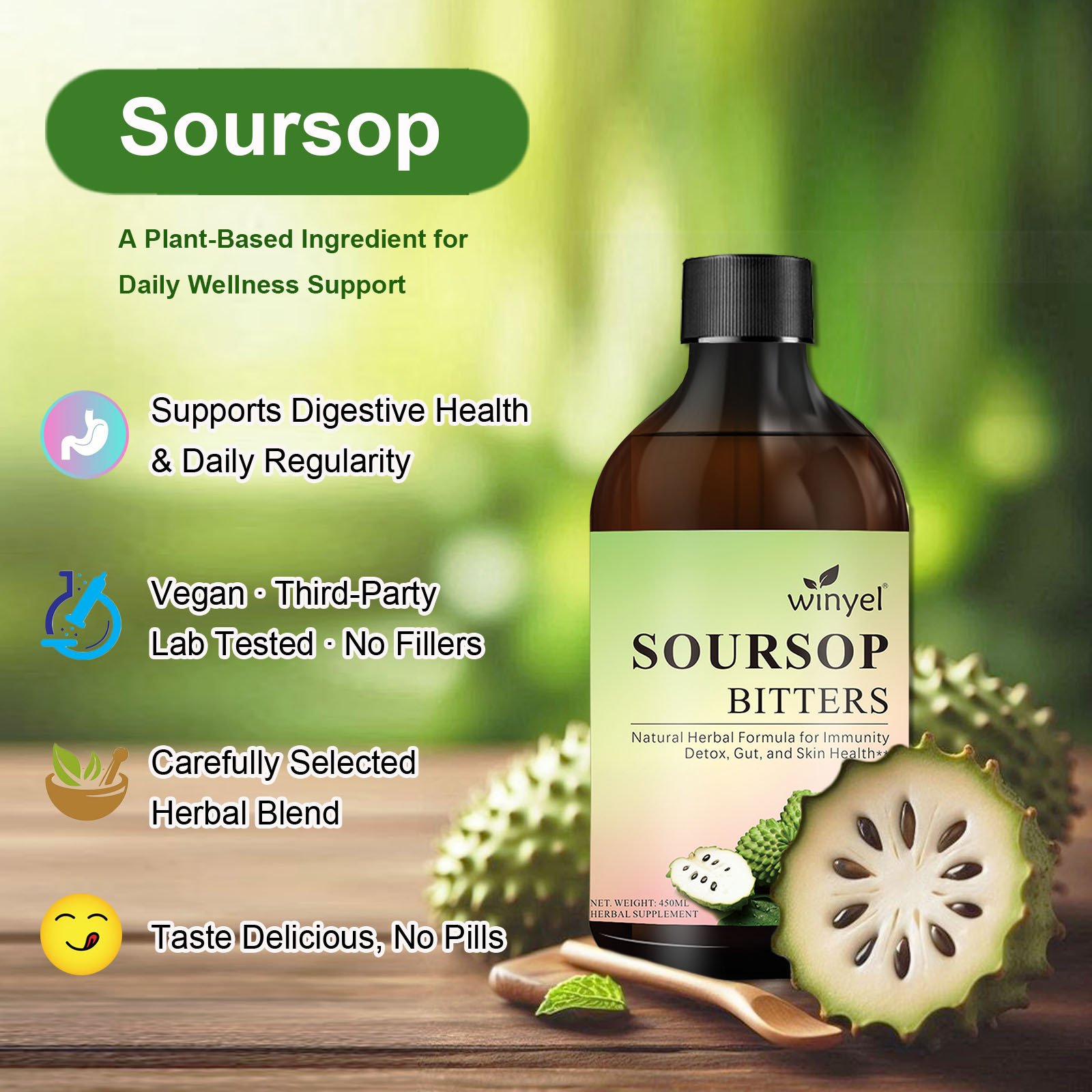 Soursop Liquid Contains Black Seeds, Moringa, And Turmeric, And Is Beneficial For Digestion And Gut Health, As Well As Providing Antioxidants, Skin Health, And Immune Support. It's A Pure 16-herb Form - Image 2