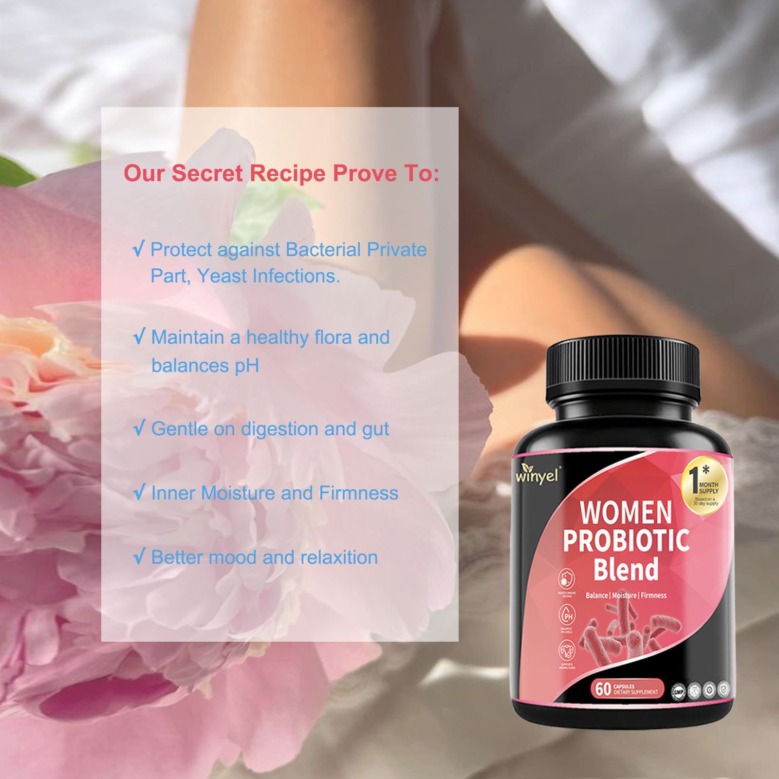Women's Probiotics For Women PH Balance With Prebiotics, Lactobacillus Probiotic Blend And Herb Blend - Women's Health Supplement, 60 Count - Image 10