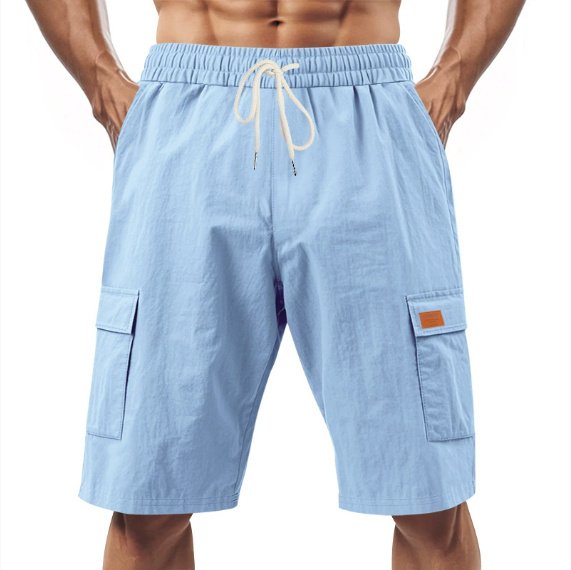 Loose Sports And Leisure Solid Color Linen Drawstring Shorts - Image 7