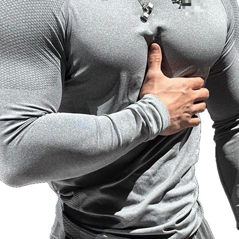 SpringAutumn Outdoor Cycling & Running Training Top Mens Fitness Tight-Fit Stretch Base Layer With Zipper And Long Sleeves - Image 5