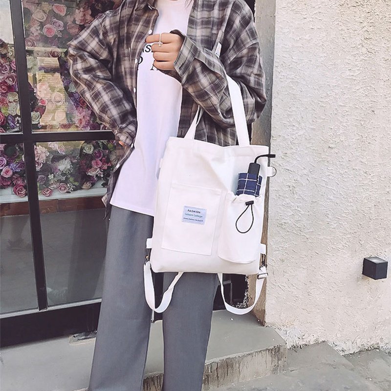 Harajuku Canvas Bags Students Handbag With Pockets Preppy Buckpack Shoulder Bag For Women Shoolbags - Image 2