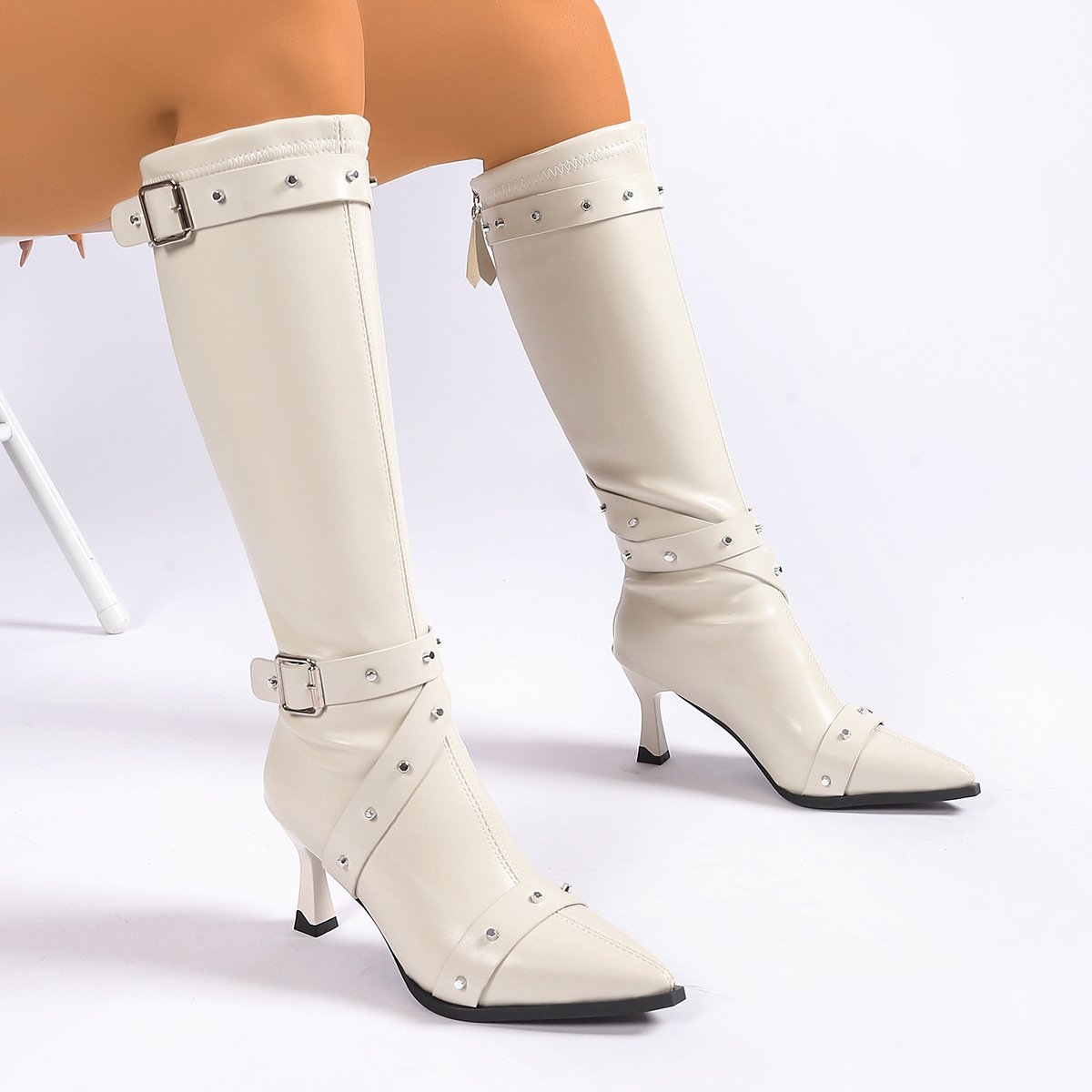 Pointed-toe Stiletto-heel Stretch Slim Boots Long Boots - Image 2