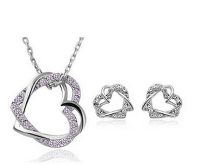 Yiwu Fashion Jewelry Factory Jewelry Customized Double Diamond Heart Necklace Earring Set - Image 4