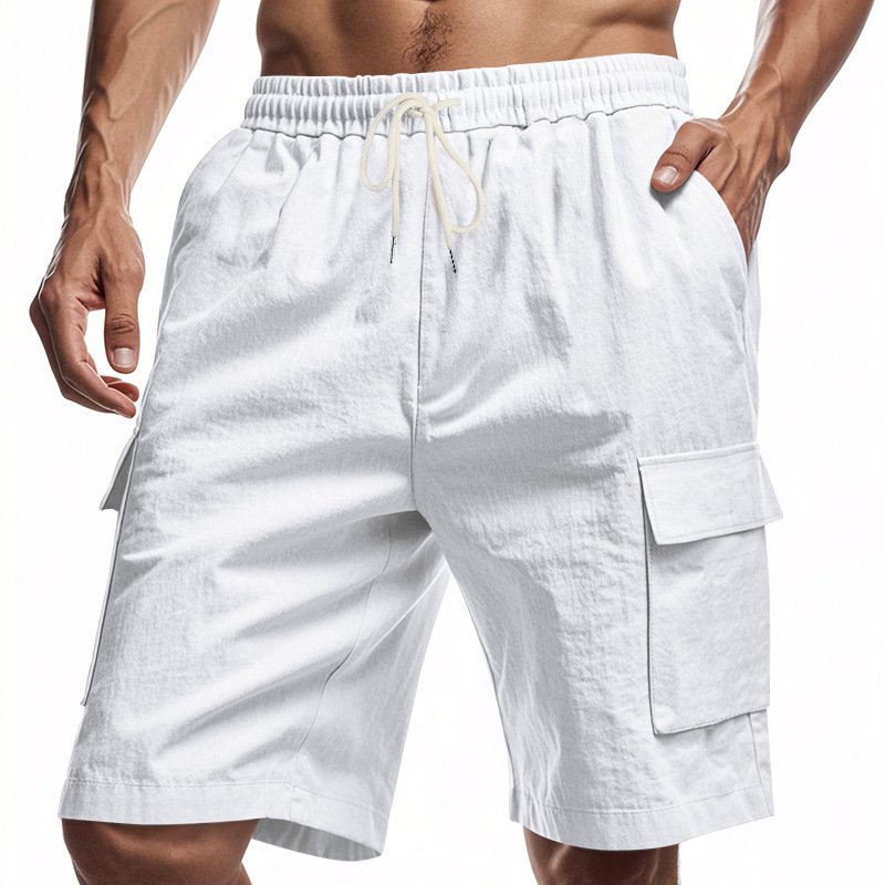 Loose Sports And Leisure Solid Color Linen Drawstring Shorts - Image 8