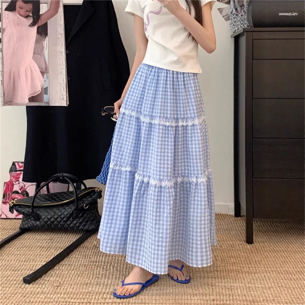 Fresh And Sweet Blue Plaid Cake Skirt - Image 2