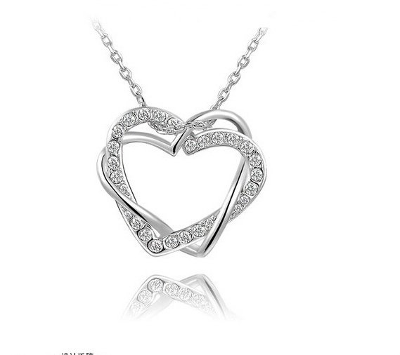 Yiwu Fashion Jewelry Factory Jewelry Customized Double Diamond Heart Necklace Earring Set - Image 3
