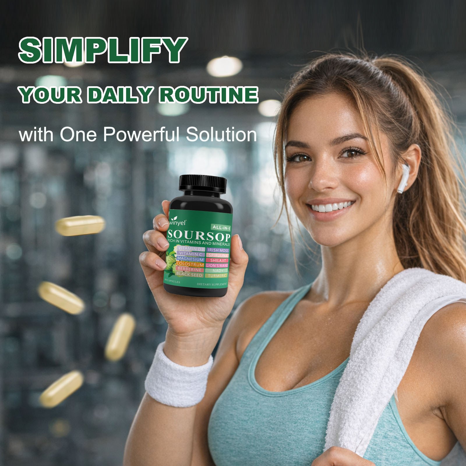 Soursop Supplement Containing 20 Herbal Extracts Including Seaweed, Lion's Mane Mushroom, Turmeric, Black Seed Oil, Oregano, And Mullein, Promoting Overall Health. Vegan, 60 Capsules. - Image 4