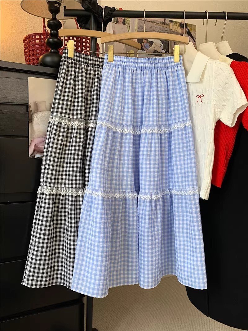 Fresh And Sweet Blue Plaid Cake Skirt - Image 5