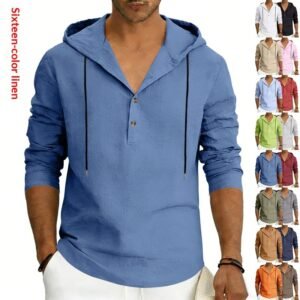 Men's Casual Linen Hoodie Long-Sleeve Top