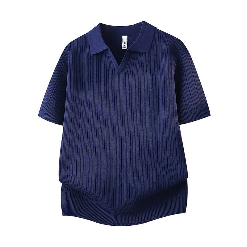 Slim-fit Lapel Solid-color Casual Thin Half-sleeve Mens - Image 5