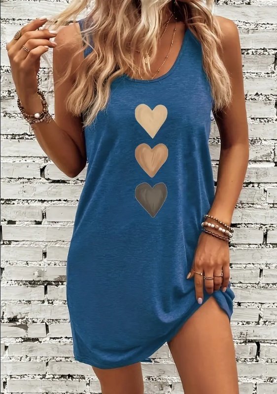 Vibrant Heart Print Crew Neck Tank Dress - Soft, Breathable, Sleeveless Design For Spring & Summer - Women's Casual Clothing For Everyday Wear - Image 2