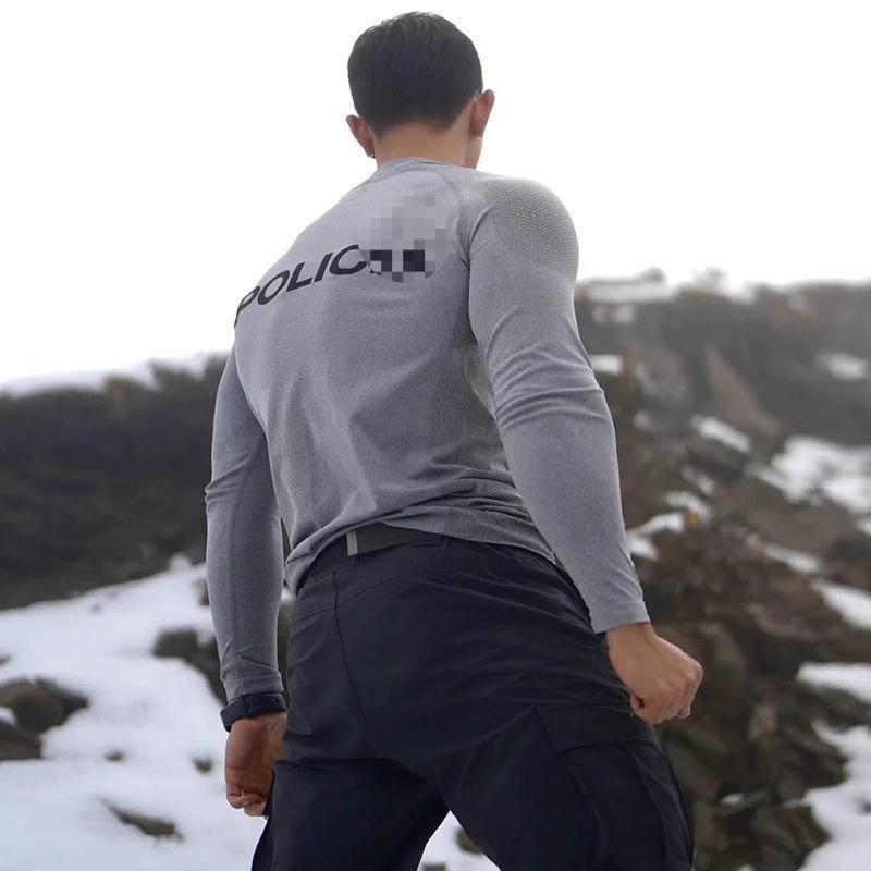 SpringAutumn Outdoor Cycling & Running Training Top Mens Fitness Tight-Fit Stretch Base Layer With Zipper And Long Sleeves - Image 3