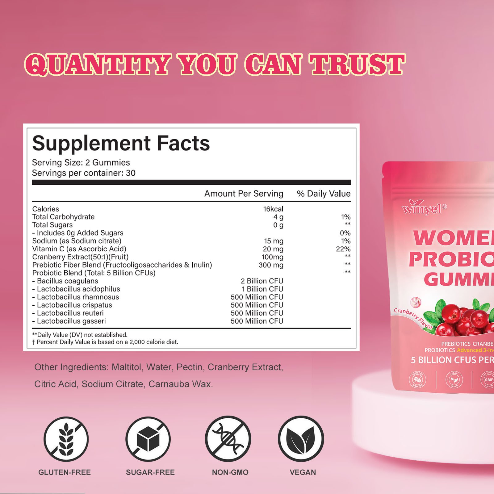 Cranberry Probiotic Gummies Targets Body Odor, Women's Health, And PH Balance Vegan 60 Gummies Per Pack - Image 7