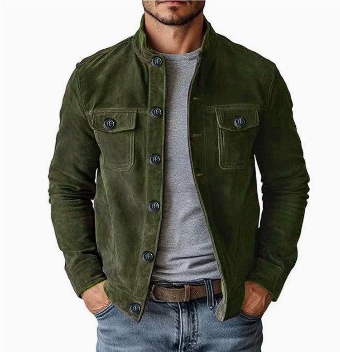 Vintage Single-breasted Jacket Men's Casual Motorcycle Faux Suede Tops - Image 5