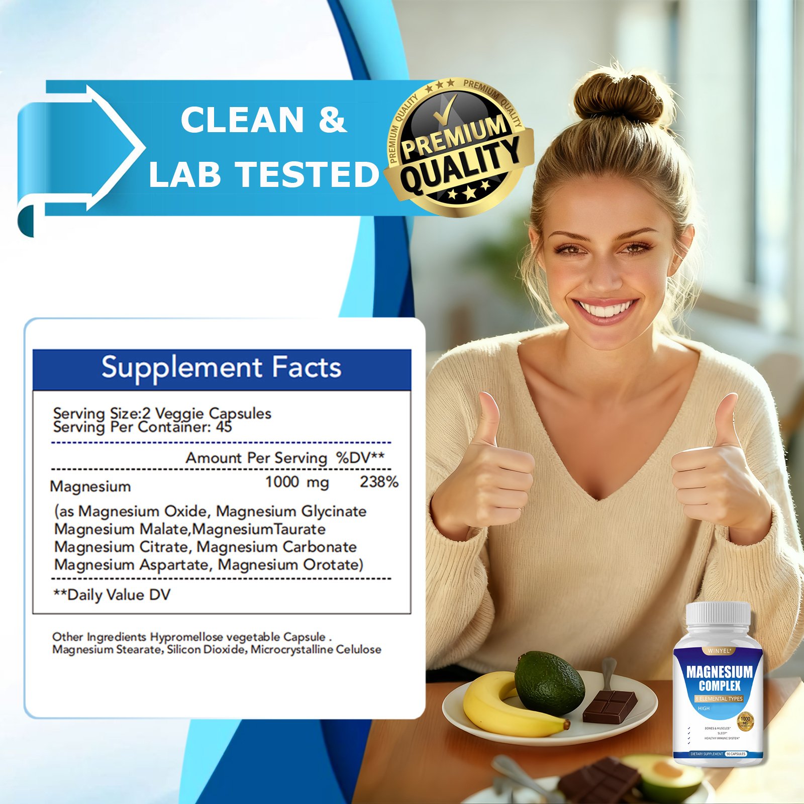 MAGNESIUM COMPLEX Wellness Capsules With Malate & Glycinate And 8 ELEMENTAL MAGNESIUM, Supports Health 90 Capsules, Dietary Supplement. - Image 6
