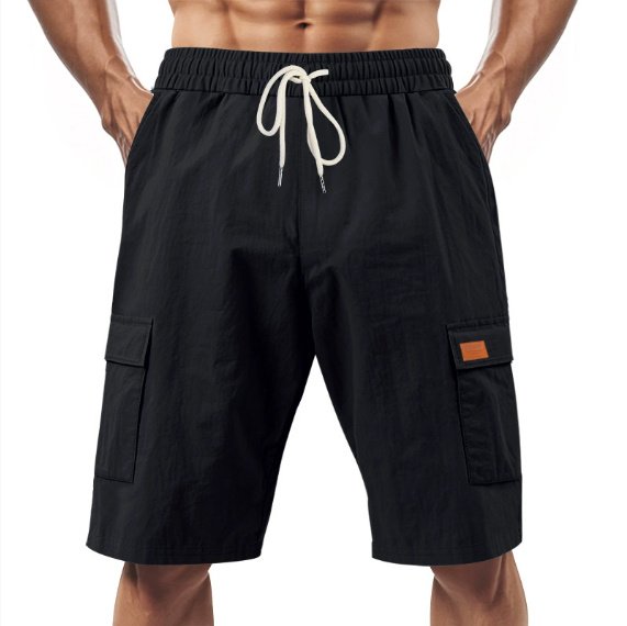 Loose Sports And Leisure Solid Color Linen Drawstring Shorts - Image 2
