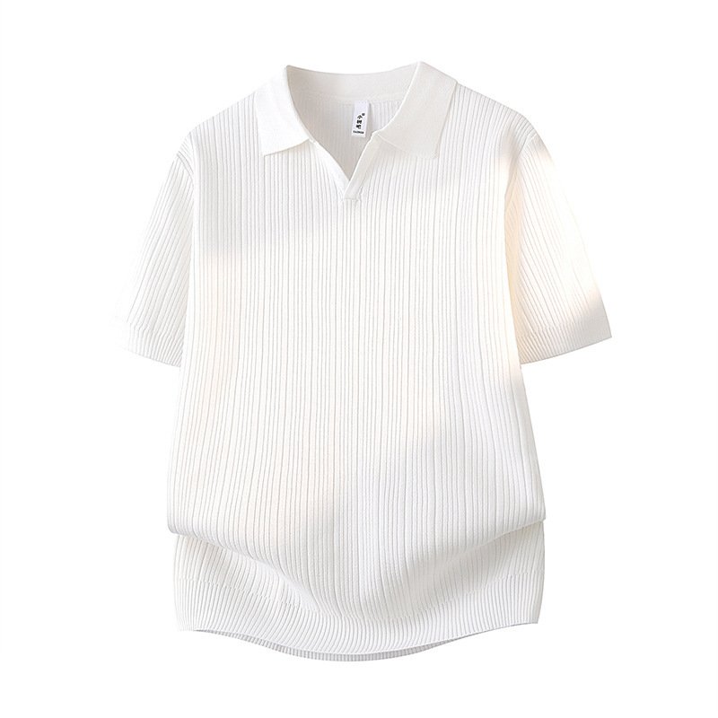 Slim-fit Lapel Solid-color Casual Thin Half-sleeve Mens - Image 3