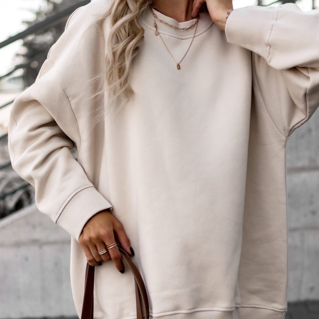 Round-neck Apricot-colored Loose-fit Sweatshirt - Image 2