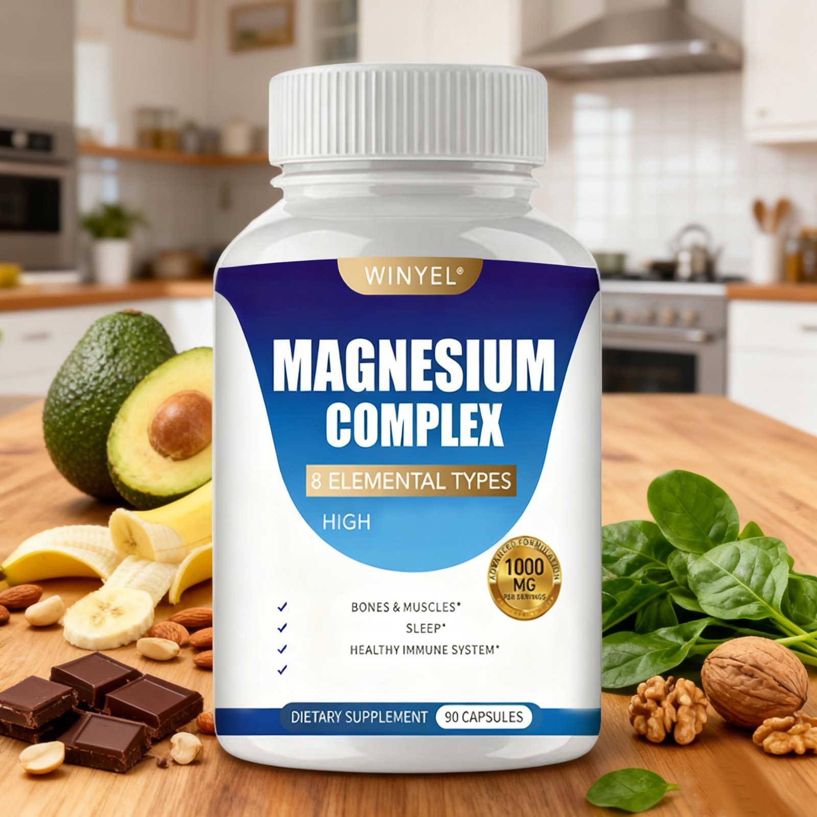MAGNESIUM COMPLEX Wellness Capsules With Malate & Glycinate And 8 ELEMENTAL MAGNESIUM, Supports Health 90 Capsules, Dietary Supplement. - Image 4