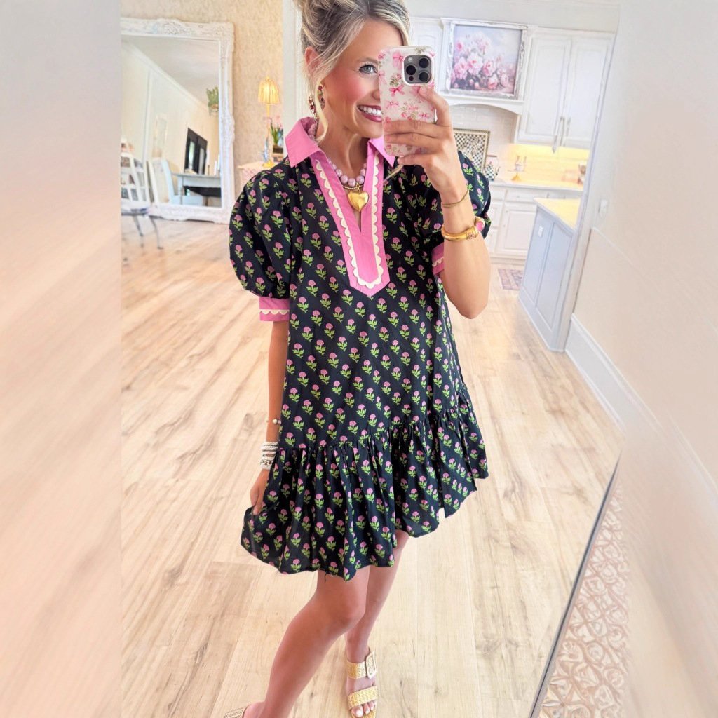 Floral-print Lace Puffed-sleeve Dress - Image 2