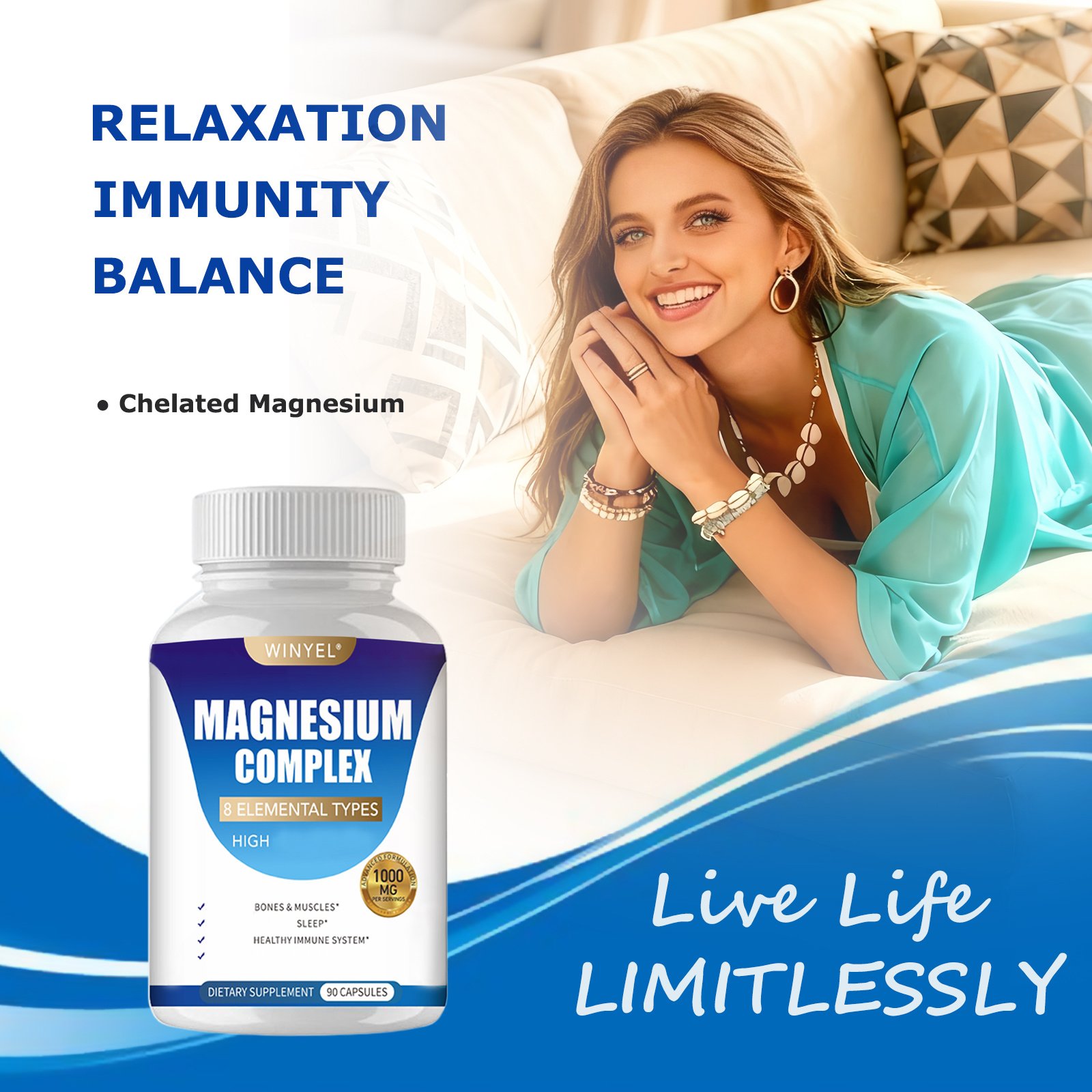 MAGNESIUM COMPLEX Wellness Capsules With Malate & Glycinate And 8 ELEMENTAL MAGNESIUM, Supports Health 90 Capsules, Dietary Supplement. - Image 3