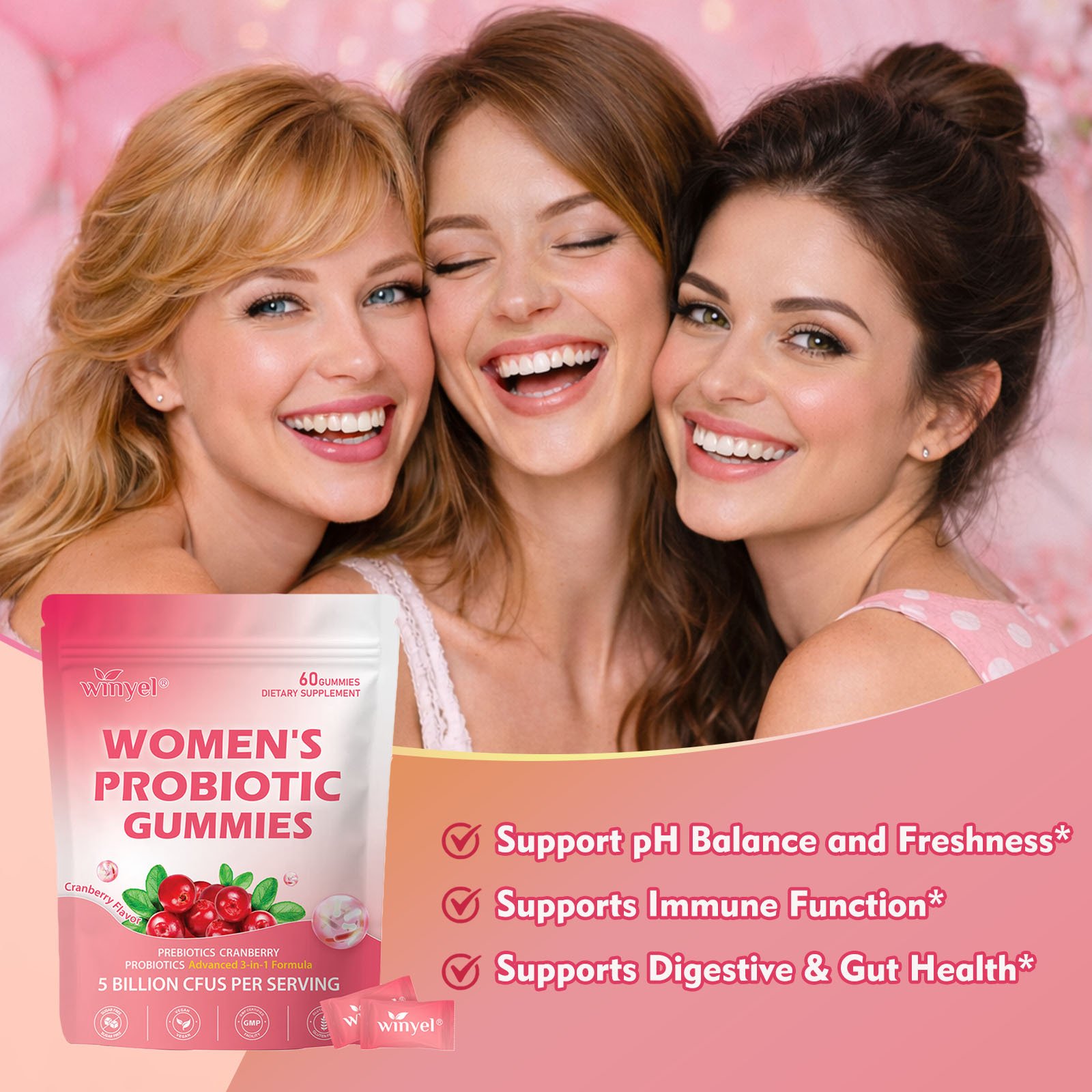 Cranberry Probiotic Gummies Targets Body Odor, Women's Health, And PH Balance Vegan 60 Gummies Per Pack - Image 8