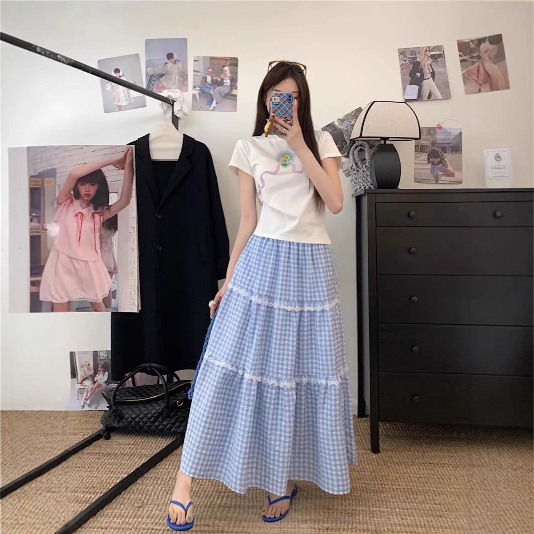 Fresh And Sweet Blue Plaid Cake Skirt - Image 3
