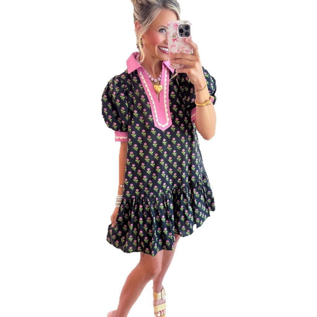 Floral-print Lace Puffed-sleeve Dress - Image 4
