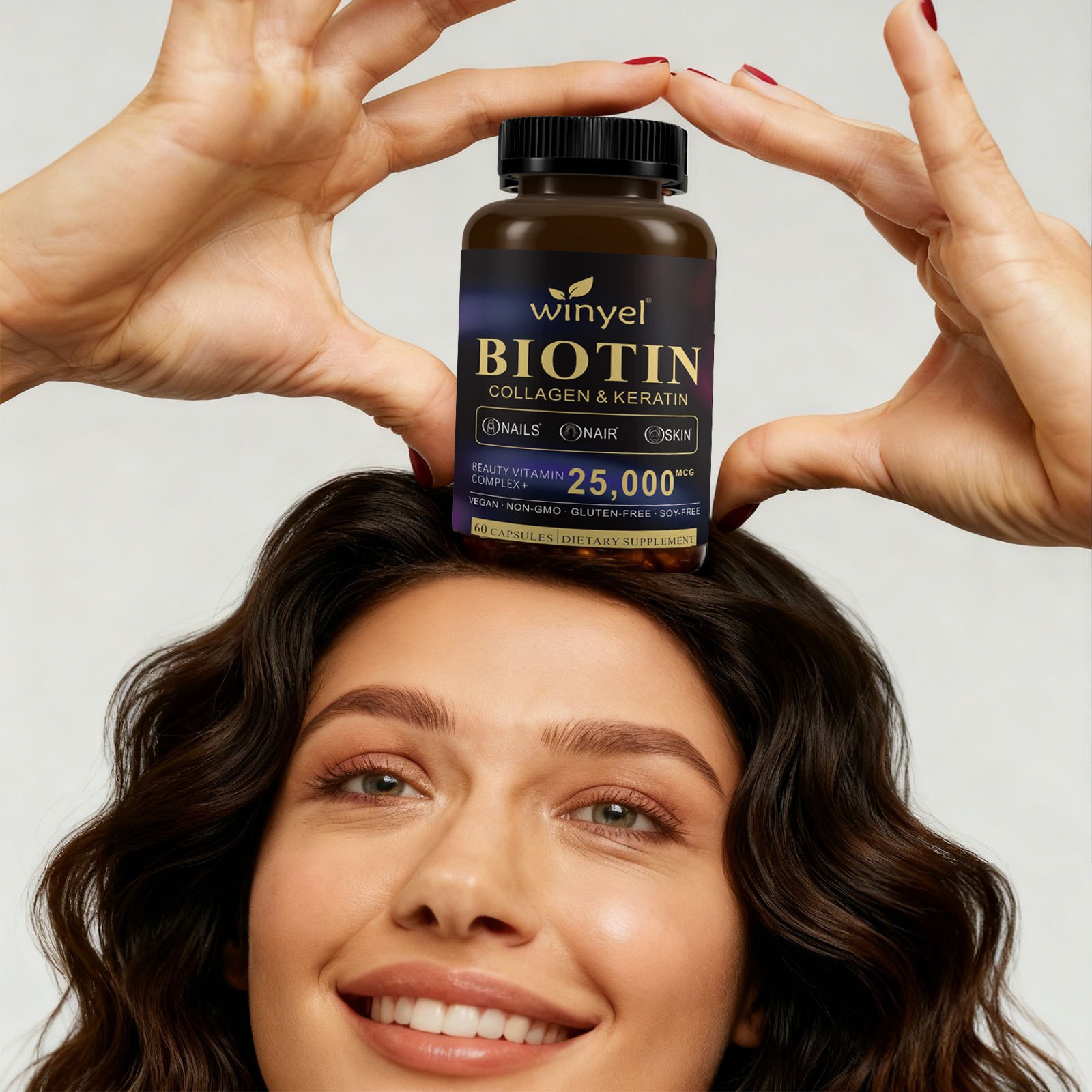 Biotin Collagen Hyaluronic Acid Keratin - Support Normal Hair Growth Cycle - Skin & Nails - 25000mcg Vitamins B1, B2, B3, B6 & B7 - For Women & Men 60 Capsules - Image 3