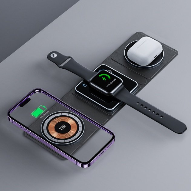 3 IN 1 Magnetic Folding Wireless Charger Station For IPhone Transparent Fast Charging For IWatch And Airpods - Image 2