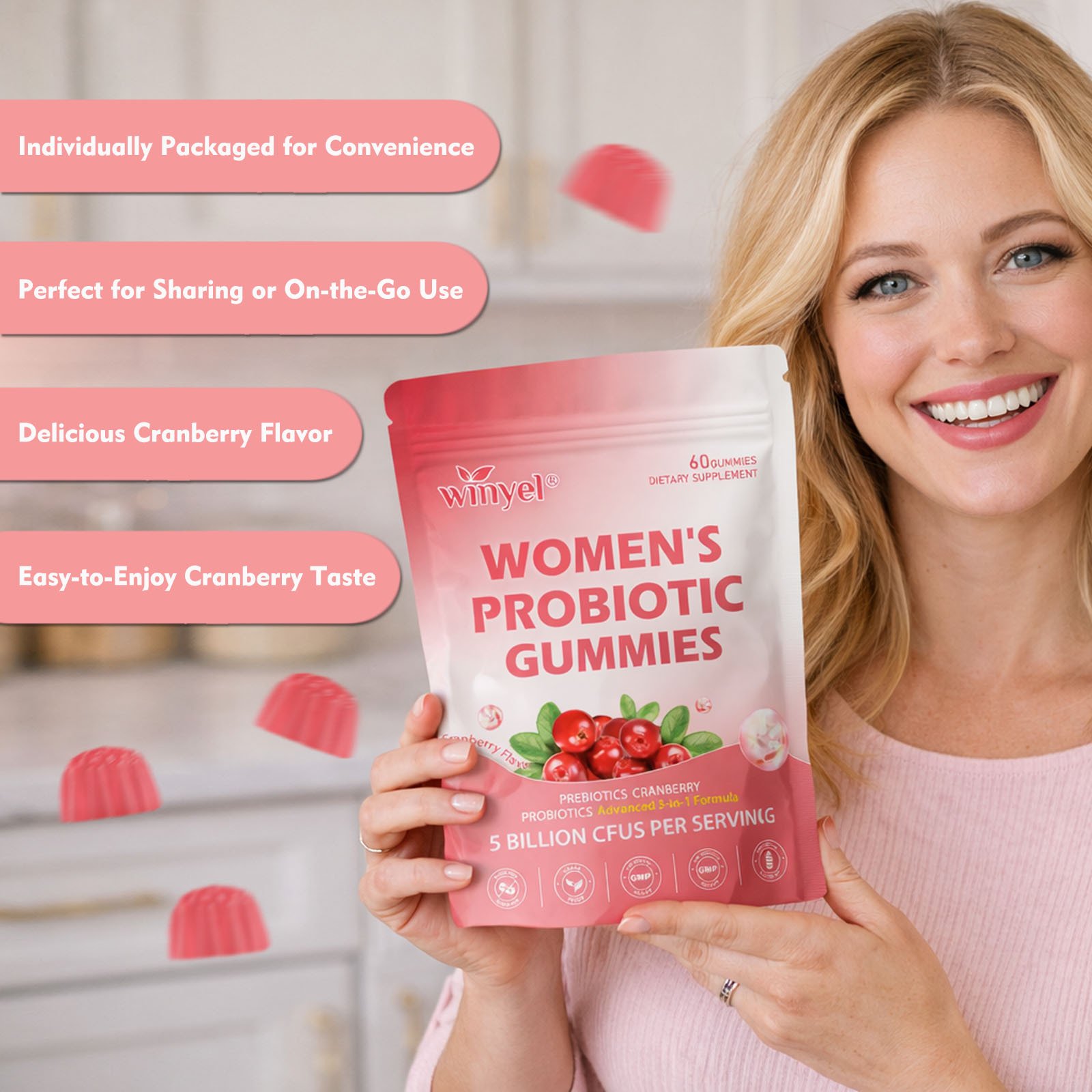 Cranberry Probiotic Gummies Targets Body Odor, Women's Health, And PH Balance Vegan 60 Gummies Per Pack - Image 4