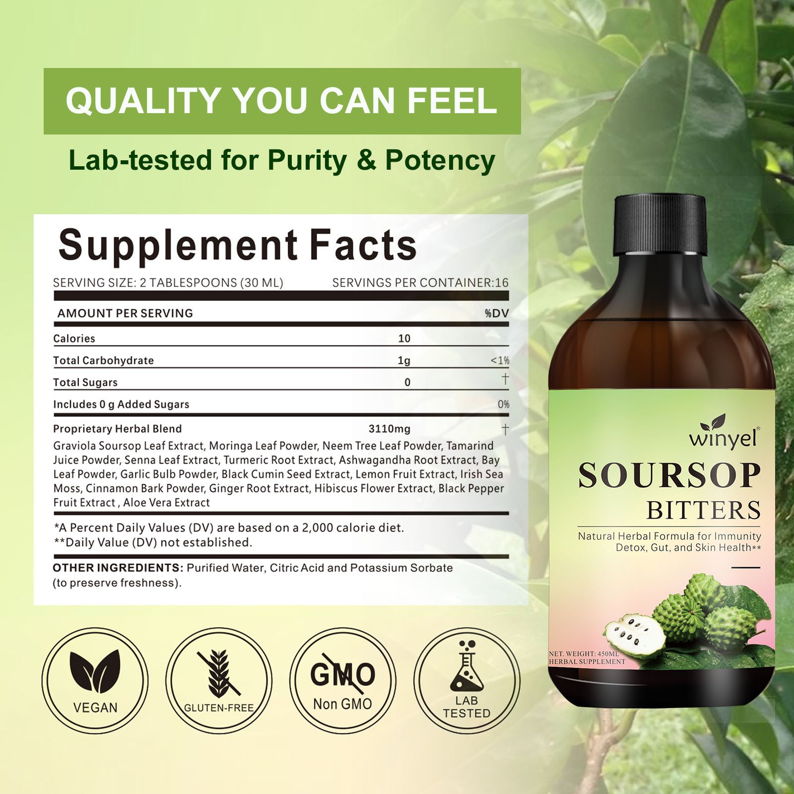 Soursop Liquid Contains Black Seeds, Moringa, And Turmeric, And Is Beneficial For Digestion And Gut Health, As Well As Providing Antioxidants, Skin Health, And Immune Support. It's A Pure 16-herb Form - Image 4