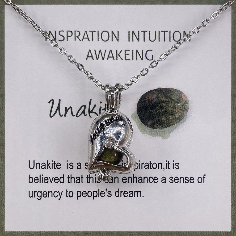 Natural Stone Card Necklace Can Be Opened And Closed Cage Love Gem Pendant - Image 9