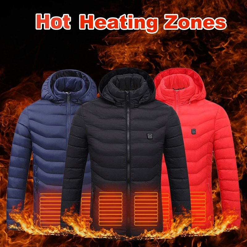 Men Heated Puffer Jacket Electric Heating Coat Insulated Hood Windbreaker - Image 2