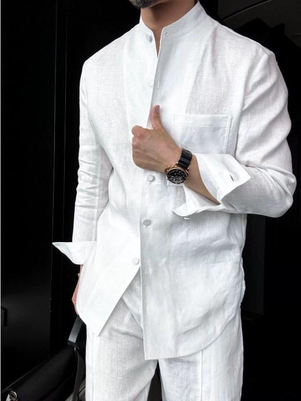 Men's Mandarin Collar Long-Sleeve Shirt - Image 8