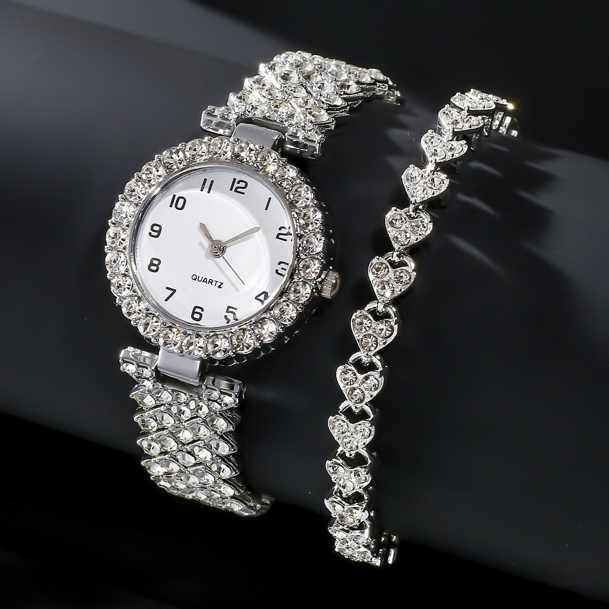 Fashion Jewelry 2pcs Luxury Fashion Women Watch Set Silver Strap Ladies Quartz Wristwatch Alloy Bracelet For Ladies Jewelry Set Clock Gift - Image 2