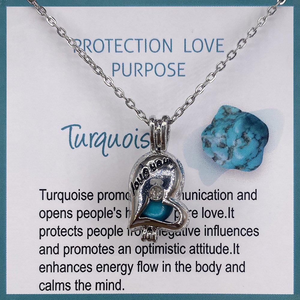 Natural Stone Card Necklace Can Be Opened And Closed Cage Love Gem Pendant - Image 4