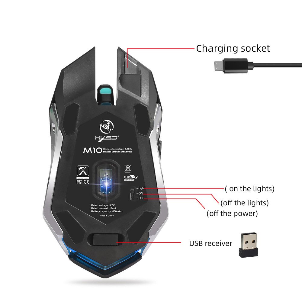 HXSJ new wireless mouse 2.4GPI gaming mouse glowing mouse - Image 4