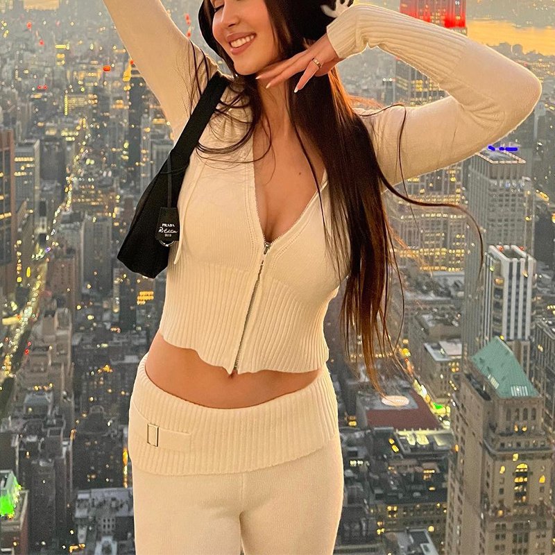 Hoodie Suit Sports Leisure Sexy Zip Long Sleeve Sweater And High Waist Long Pants Set Women's Clothing - Image 5
