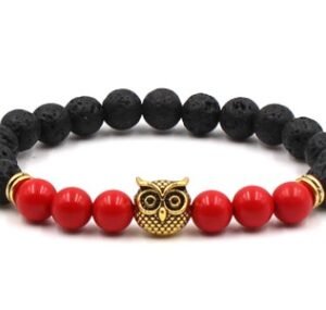 Foreign trade AliExpress best selling 8mm natural stone black lava volcanic stone bracelet gold alloy owl bracelet