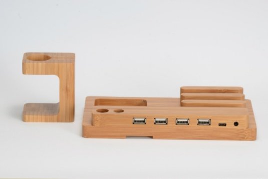 Compatible with Apple , Bamboo, wood andMobile applewatch bracket charging wooden bracket multi-function flat cell phone base - Image 2