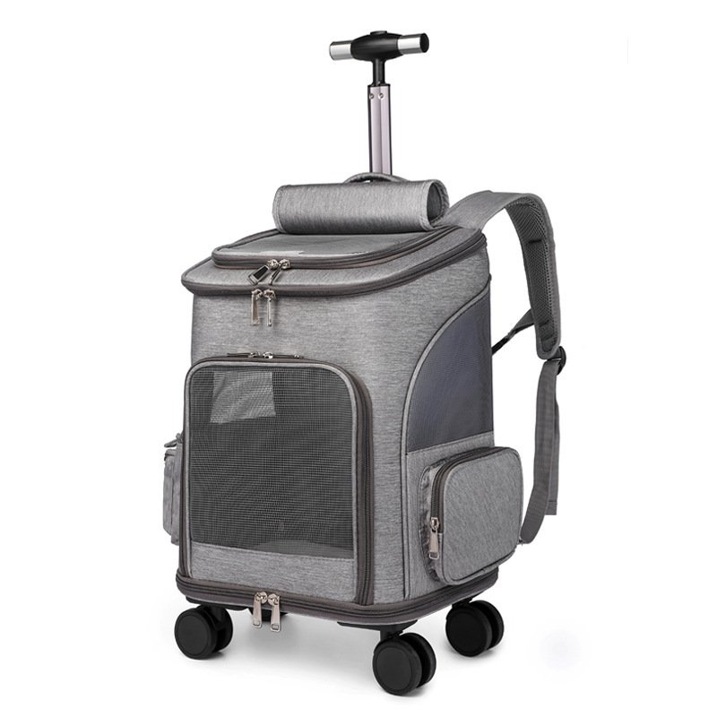 Portable Folding Trolley Pet Backpack Traveling Cat Backpack With Universal Wheel Trolley Pet Bag - Image 5
