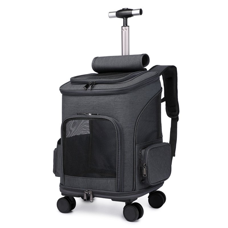 Portable Folding Trolley Pet Backpack Traveling Cat Backpack With Universal Wheel Trolley Pet Bag - Image 6