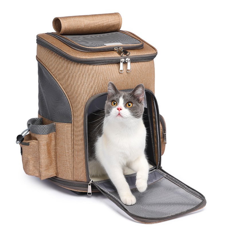 Portable Folding Trolley Pet Backpack Traveling Cat Backpack With Universal Wheel Trolley Pet Bag - Image 3