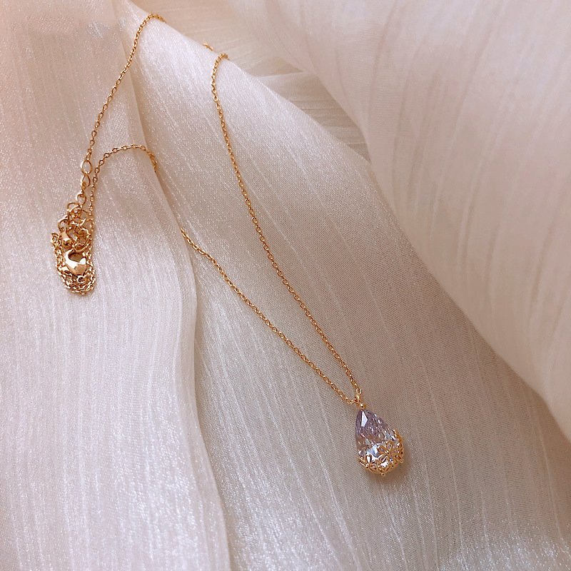 Crystal Water Drop Pendant Necklace Women's Fine Jewelry Adjustable Short Accessories Jewelry Gift - Image 2