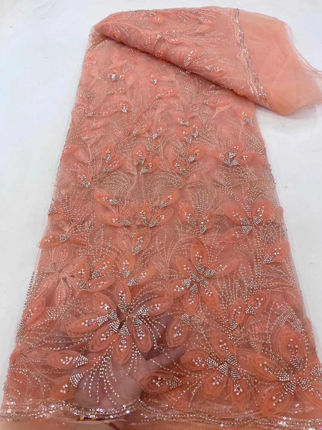 Ribbon Flower Beaded Tulle Lace Fabric Cocktail Party Occasion Evening Dress Embroidered Cloth Lace - Image 10