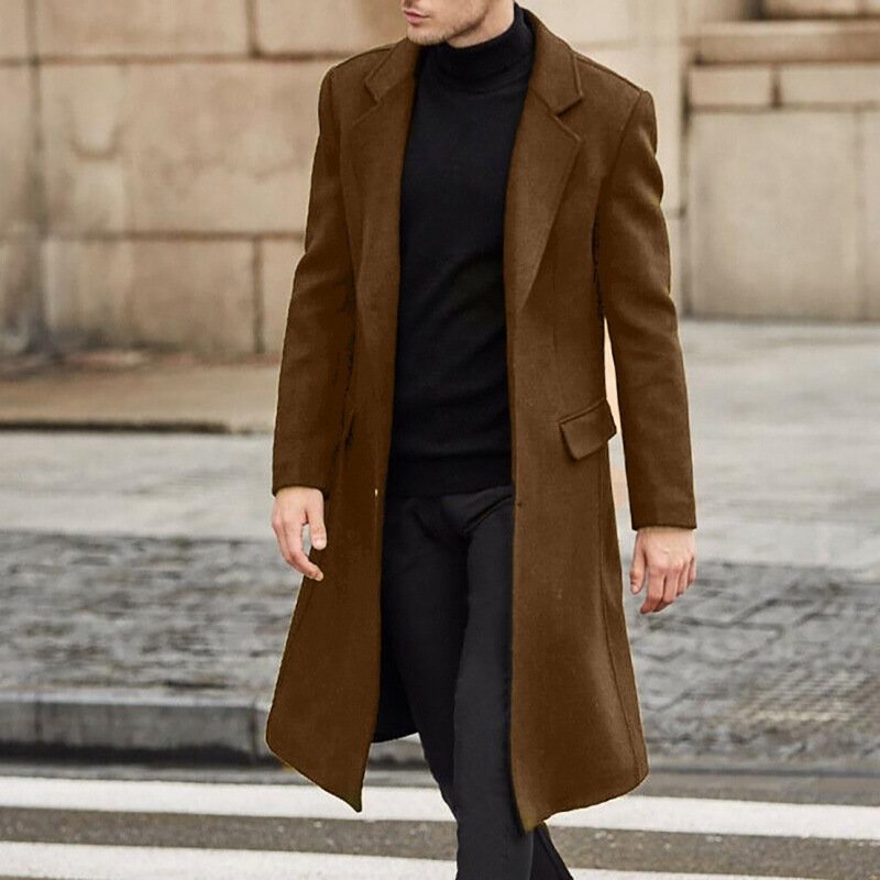 Men's Long Trench Coat Woolen Coat - Image 9