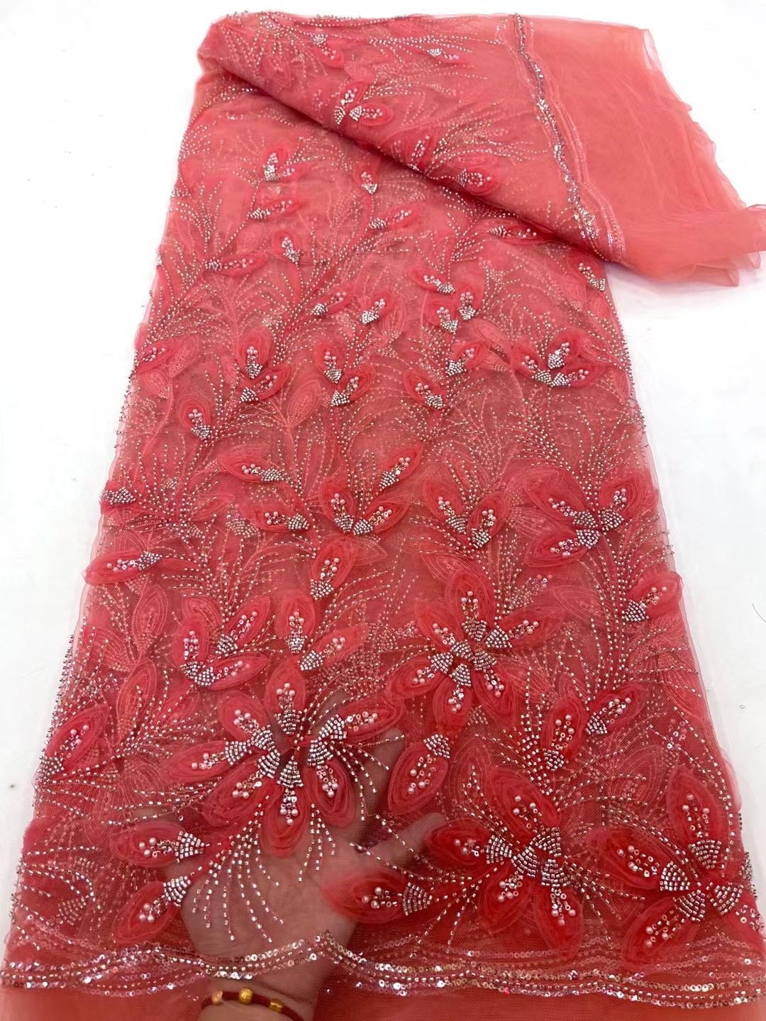 Ribbon Flower Beaded Tulle Lace Fabric Cocktail Party Occasion Evening Dress Embroidered Cloth Lace - Image 8